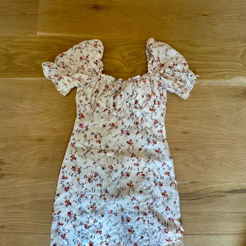 REFORMATION FLORAL MINI DRESS WITH PUFFY SLEEVES